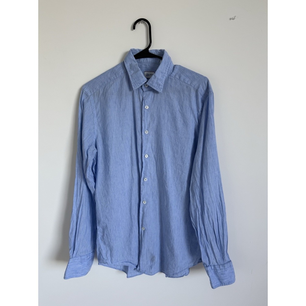 Glenshirt Selected by Slowear Men's Shirt Size 40 (15¾) Blue Linen Cotton